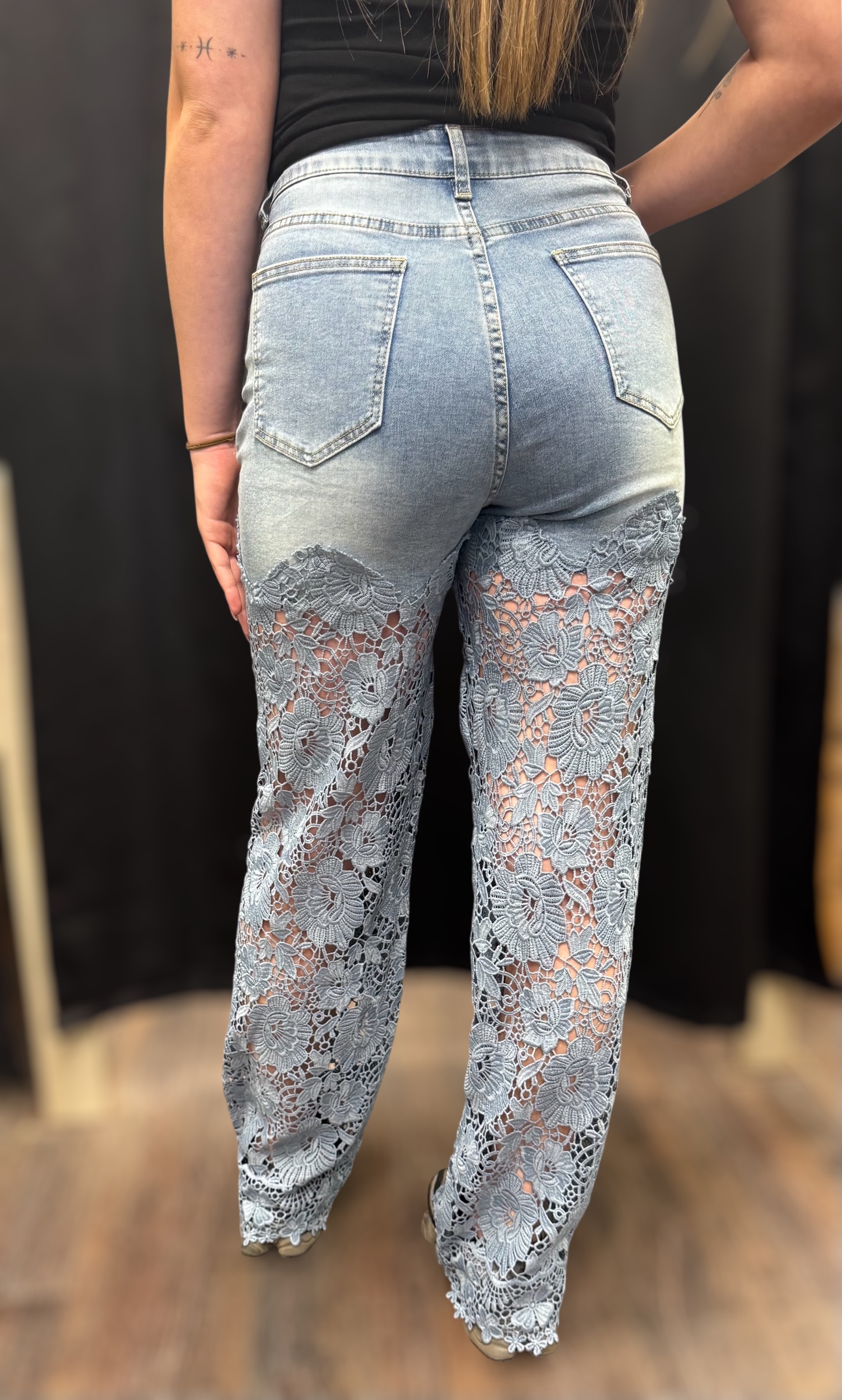 High waist jeans met lace recht - Afbeelding 2