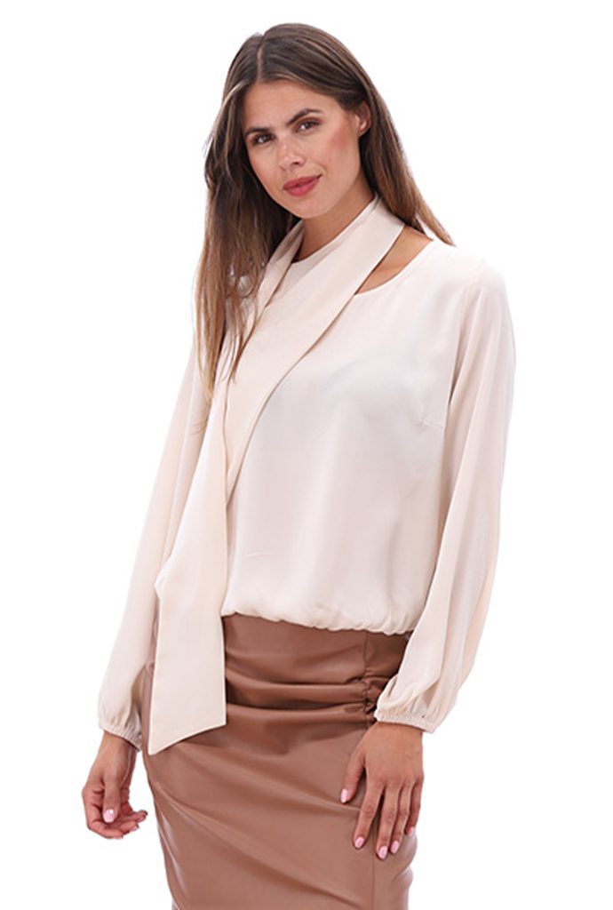 K-design Blouse met vaste sjaal B776 Birch - Afbeelding 2