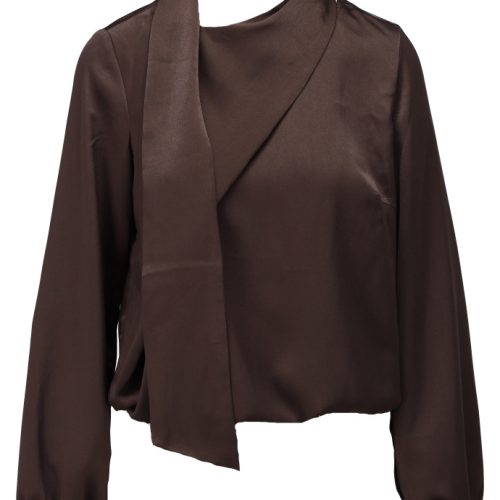 K-design Blouse met vaste sjaal B776 chocolate brown