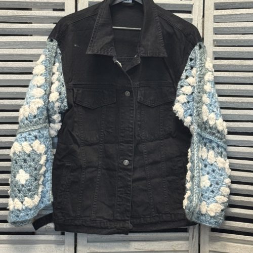 Jeansjasje zwart aparte mouwen blauw