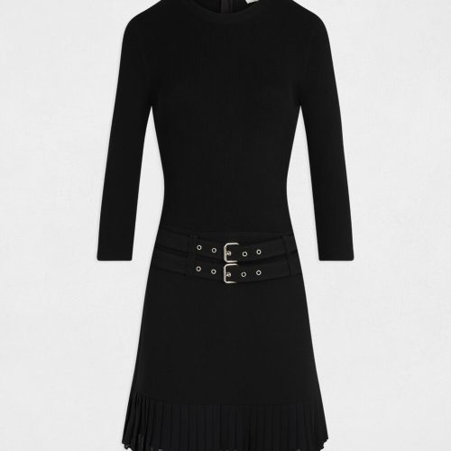 Plissé korte jurk zwart