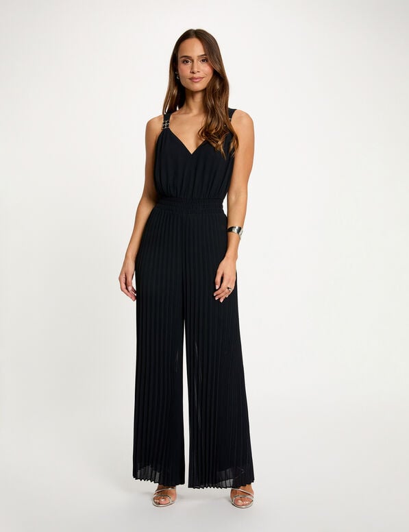 Plissé jumpsuit marineblauw - Afbeelding 2