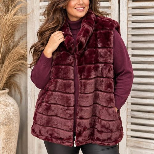 Faux fur gilet bordeauxrood