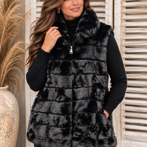 Faux fur gilet zwart
