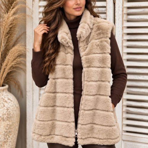 Faux fur gilet taupe