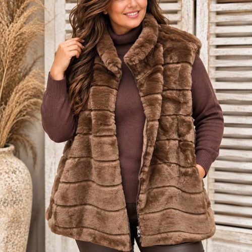 Faux fur gilet donkerbruin