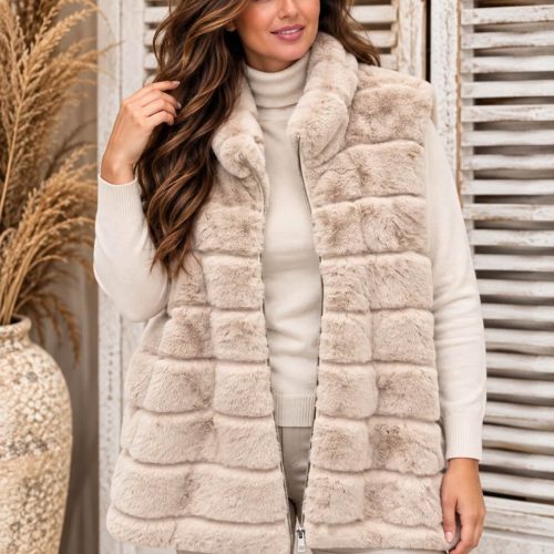 faux fur gilet beige